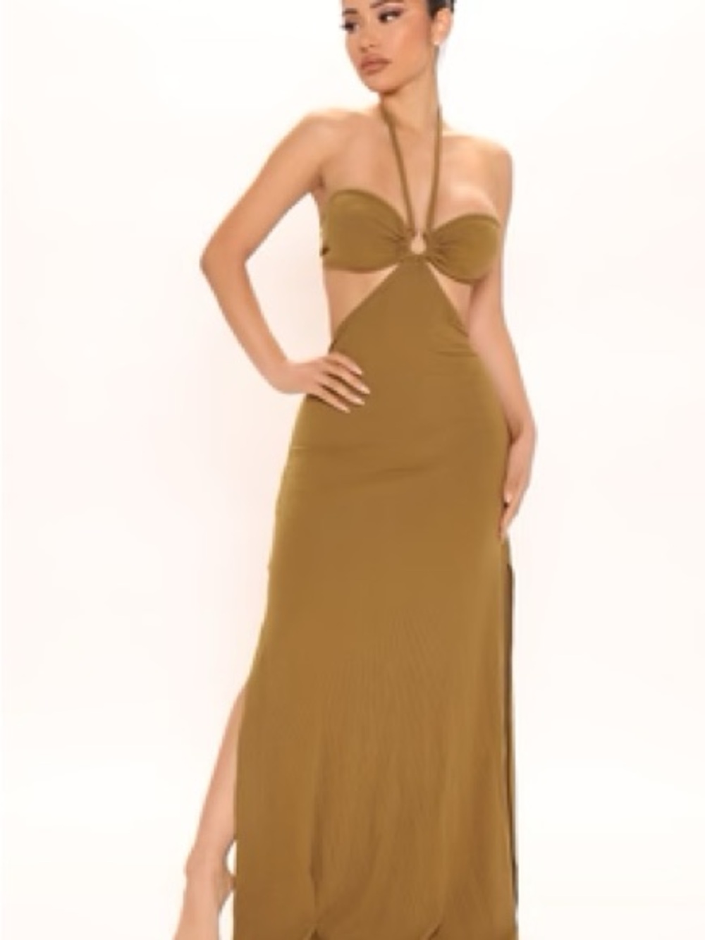 Fashion Nova Olive Halter Cutout Maxi Dress